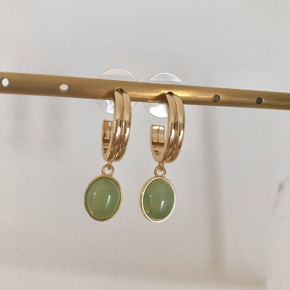18K Gold Plated Natural Averturine Drop Earrings - Picture 6 of 10